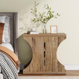 Condemo Modern Farmhouse End Table with Storage, 3-Tier Narrow Country Side Tables for Small Spaces, Nightstand for Bedroom & Living Room, Wooden Bedside Table, Easy Assembly, Light Brown Condemo