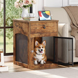 HOOBRO Dog Crate Furniture, Dog Kennel with Drawer and Charging Station, Indoor Decorative Puppy House, Wooden Pet Crate End Table for Small Dogs, Rustic Brown and Black BF58UGW03G1 HOOBRO