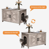Homhedy Cat Litter Box Enclosure,Litter Box Furniture Hidden with Barn Door,Wooden Cat Washroom Furniture,Cat House,Fit Most of Litter Box, Greige Homhedy