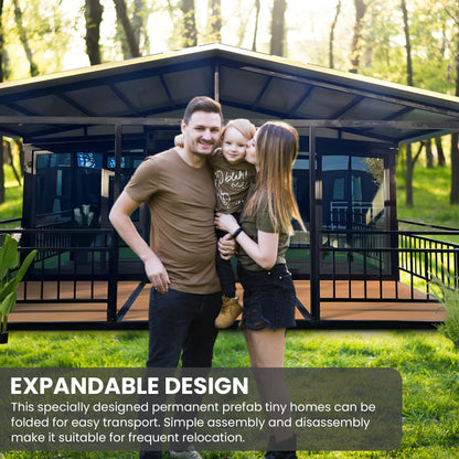 19/20 Prefabricated Tiny Luxurious Home, Expandable Container House with Living1 Room Bedrooms Kitchen & Restroom, Suitable for Indoor and Outdoor Purpose (Balcony Style)