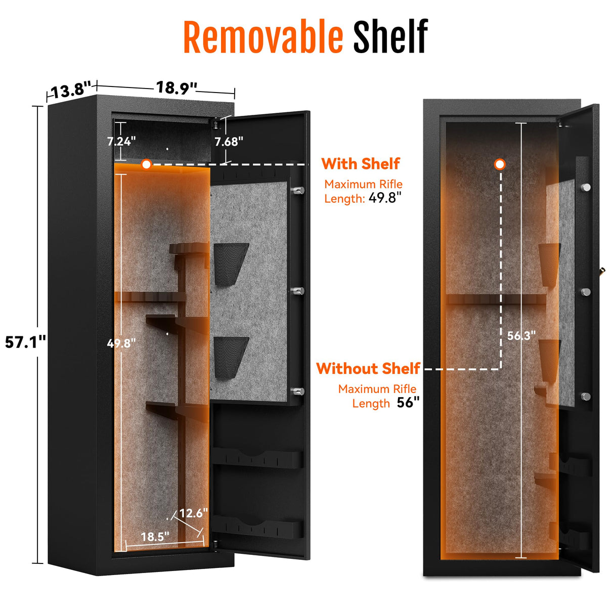 KAER 20 Biometric Gun Safe for Rifles and Pistols, Large Gun Cabinet for Home Rifle, Quick Access Gun Safe with Fingerprint, Rifle Safe with Removable Shelf and Pistol Pocket [No Assembly Required] KAER
