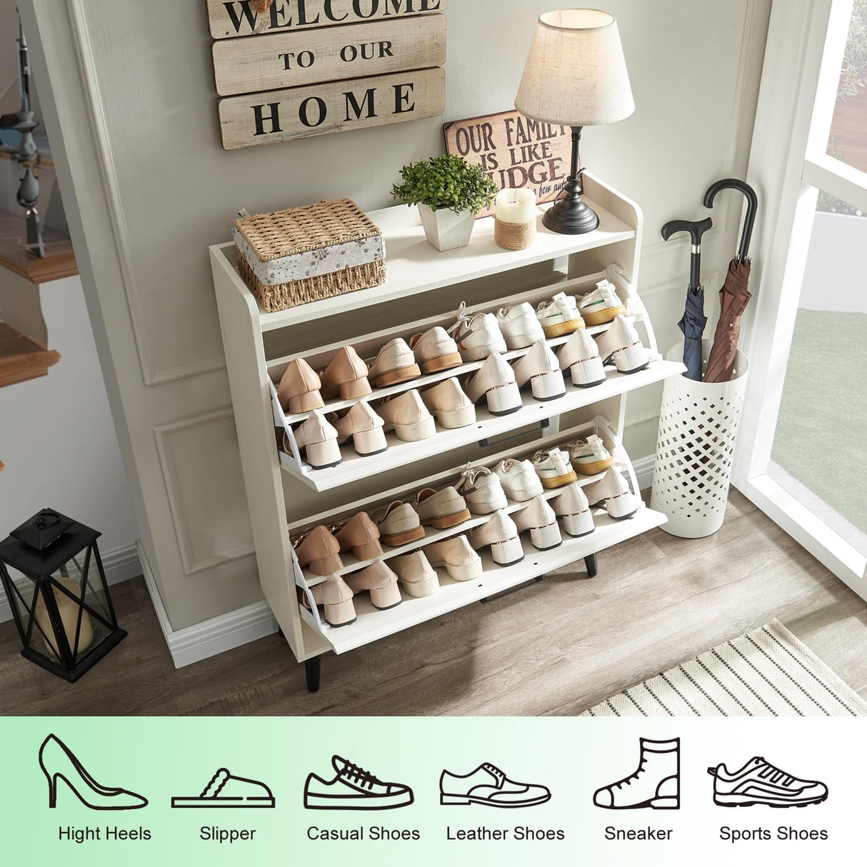 Barnyatoh Shoe Storage Cabinet with 2 Flip Drawers, Farmhouse Hidden Shoe Organizer, Narrow Slim Shoe Rack Cabinet for Entryway Hallway,Antique White Barnyatoh