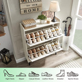Barnyatoh Shoe Storage Cabinet with 2 Flip Drawers, Farmhouse Hidden Shoe Organizer, Narrow Slim Shoe Rack Cabinet for Entryway Hallway,Antique White Barnyatoh