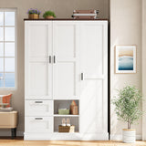 IRONCK Armoire Wardrobe Closet with 2 Drawers, 3 Doors, 2 Hanging Rods, Wardrobe Cabinet, Wooden Freestanding Bedroom Closet Cabinet with Adjustable Shelf, Storage Armoire, Rustic White IRONCK