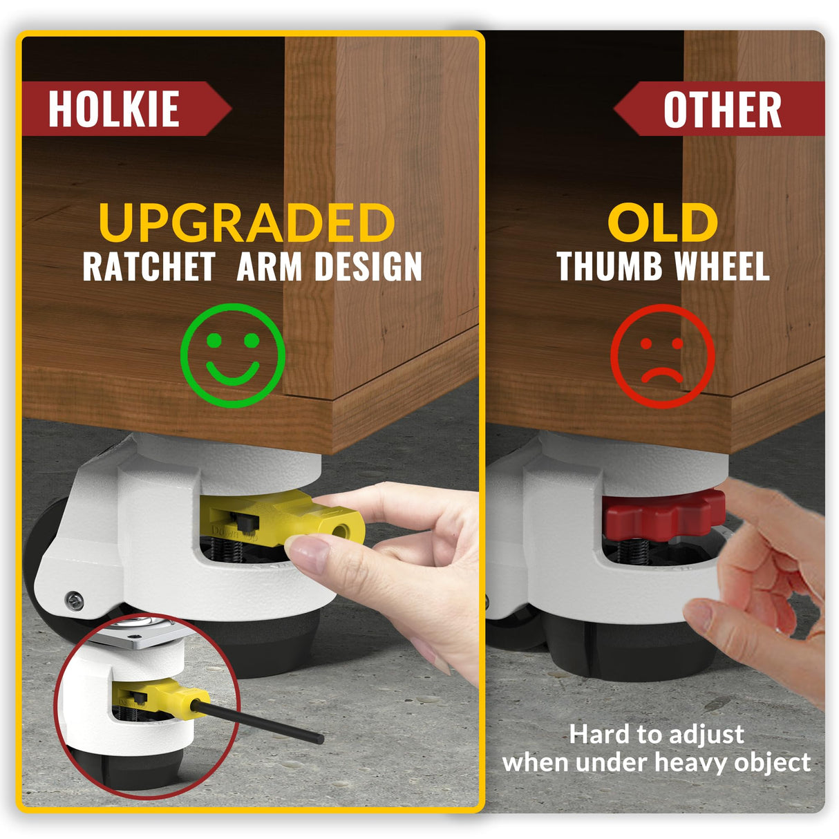 HOLKIE Leveling Casters with Ratchet Handle Design Casters Set of 4 Total Capacity 2200 Lbs Heavy Duty Industrial Casters with Adjustable Leveling Pads (TD60) HOLKIE