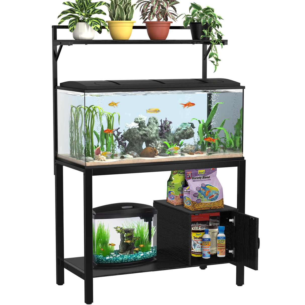 GDLF 40-50 Gallon Fish Tank Stand with Plant Shelf Metal Aquarium Stand with Cubby Storage 36.6" x 18.5" Tabletop fits Aquarium,Turtle Tank,or Reptile Terrariums GDLF