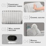 Lexicon Modern Recliner Chair for Living Room, Manual Wall Hugger Textured Microfiber Reclining Chair, Plush Corduroy Channel Seat Back, Manual Recliner, Light Gray Lexicon