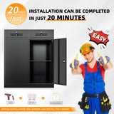 INTERGREAT Metal Storage Cabinet with 2 Drawers, 42” Black Steel Garage Storage Cabinet with 2 Doors and Adjustable Shelves, Office Storage Cabinet with Lock for School, Home INTERGREAT