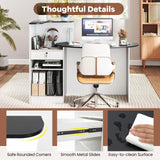 Giantex Reception Desk, Front Counter Desk with Lockable Drawer, Oval Tabletop & Adjustable Shelf, Retail Register Stand, Checkout Table for Office Beauty Salon Reception Room (Black & White) Giantex