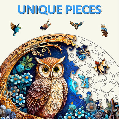 masseruon Wooden Puzzles for Adults-Moonlight Owl, Unique Shaped Jigsaw Puzzles for Adult(M, 190pieces, 11.4x11.4in), Beautiful Animal Shaped Wood Puzzles, Christmas Family Game Birthday Gift