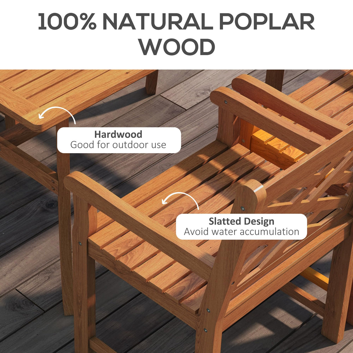 Outsunny Outdoor Patio Dining Set, 4 Seater Wood Dining Table and Chairs for Backyard, Conservatory, Garden, Poolside, Deck, Teak Outsunny