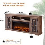 JXQTLINGMU Fireplace TV Stand with 36" Electric Fireplace for 80 Inch TV, Farmhouse 32" Tall Highboy Entertainment Center w/6 Shelves, Modern Media Console w/Storage for Living Room, Rustic Brown JXQTLINGMU
