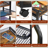 3IngSeagulls 5-Tier Rolling File Cart with Hanging File Folders, Mobile Desk File Organizer on Lockable Wheels, Wood & Mesh Paper Letter Sliding Trays Organization for Office, Home, School, Patent 3IngSeagulls