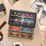 habgp Sunglasses Organizer with 18 Slots, 3-Layer Multiple Eyeglasses Eyewear Storage Glasses Holder Leather Box Display Case for Women Men - Black habgp