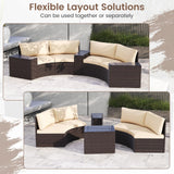 Tangkula 5 Pieces Patio Furniture Set, PE Rattan Half-Moon Curved Sectional Sofas with Tempered Glass Top Side Tables, Outdoor Conversation Set for Porch, Backyard & Poolside (Beige) Tangkula