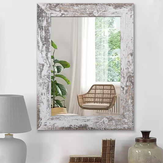 HLFMVWE Wall Mirror Rustic Wooden Frame Rectangle Mirror Vintage Hanging Mirror for Bedroom Bathroom Living Room Farmhouse Wall Decor Large 26" x 18" - WoodArtSupply