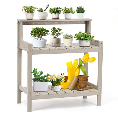 Potting Bench Outdoor Potting Table with 4 Side Hooks All-Weather Potters Benches HDPS Gardening Table Work Station Outdoor Potting Bench for Garden Porch Grey
