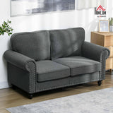 HOMCOM 61" Loveseat Sofa, Mid Century Modern 2 Seater Small Couch with Nailhead Trim, Rolled Arm, Fabric Upholstered Love Seat for Living Room and Bedroom, Charcoal Gray HOMCOM