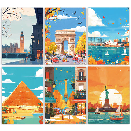 lamplig Paint by Numbers Kit for Kids 4-6,6-8 Famous Scenery Paint by Numbers for 6 Pack 10x14 Inch Painting by Numbers for Kids Ages 8-12 DIY Oil Paint On Canvas Without Frame lamplig