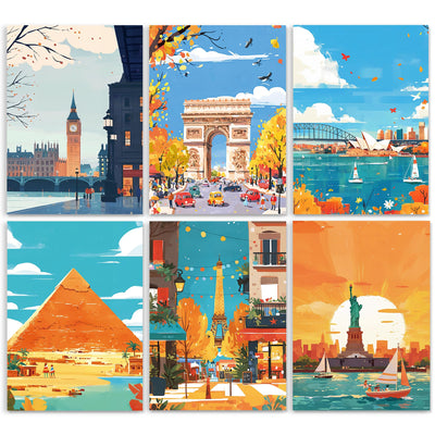 lamplig Paint by Numbers Kit for Kids 4-6,6-8 Famous Scenery Paint by Numbers for 6 Pack 10x14 Inch Painting by Numbers for Kids Ages 8-12 DIY Oil Paint On Canvas Without Frame