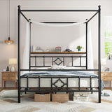 Homkdom Canopy Bed Frame with Storage Headboard, Queen Size Bed Frame with 4 Removable Posts, Sturdy Metal Platform with Under-Bed Storage, Dual Purpose Bed Frame, No Box Spring Needed, Black Homkdom