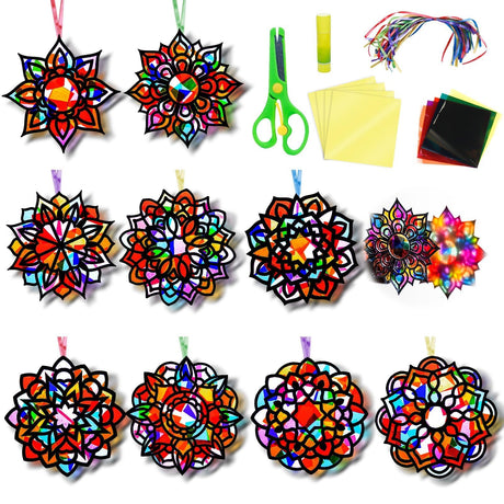 EggSun 36 Sets Mandala Suncatchers Craft Kit for Kids Adults Ornaments Stained Glass Window Arts and Crafts Paper Kit for VBS Classroom Holiday Birthday Projects Home Party Decorations Ages 4 8 12 EggSun