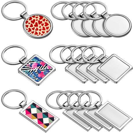 Chuangdi 12 Pieces Sublimation Blank Keychain Metal Heat Transfer Keychain Blank Board Key Rings for DIY Crafts Supplies, 3 Shapes Chuangdi