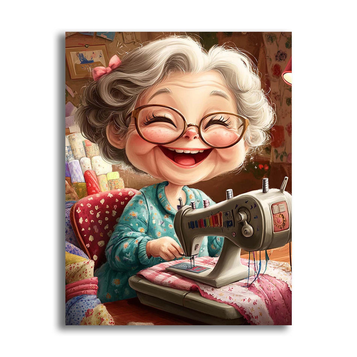 VAIIEYO 5D DIY Diamond Art Kits for Adults Sewing Machine, Diamond Art Cartoon Grandma, Diamond Painting Kits Full Drill Round Rhinestone Craft Canvas for Home Wall Decor Gift 12x16 inch VAIIEYO