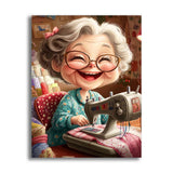 VAIIEYO 5D DIY Diamond Art Kits for Adults Sewing Machine, Diamond Art Cartoon Grandma, Diamond Painting Kits Full Drill Round Rhinestone Craft Canvas for Home Wall Decor Gift 12x16 inch VAIIEYO