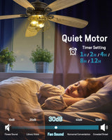 Farmhouse Ceiling Fan, 52Inch Ceiling Fans with Lights and Remote Control, Rustic Barnwood Blades, Industrial Cage Light, Matte Black, MK03-BK Melkelen