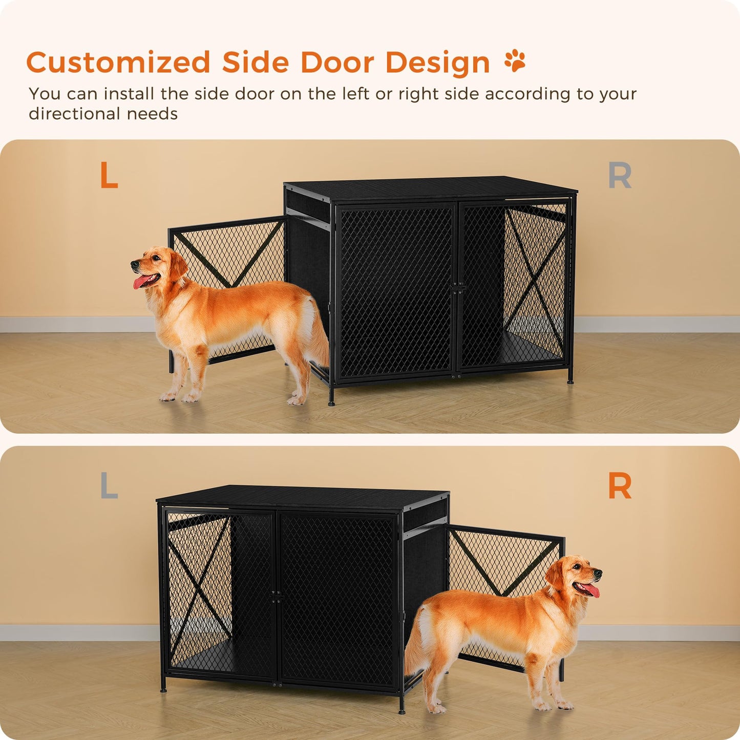 DWANTON Dog Crate Furniture, 42.5" L Three-Door Wooden Dog Kennel Indoor, Connectable Expansion, Wooden Dog Crate Table for Small/Medium/Large Dog, Dog House, Dog Cage Large, Black