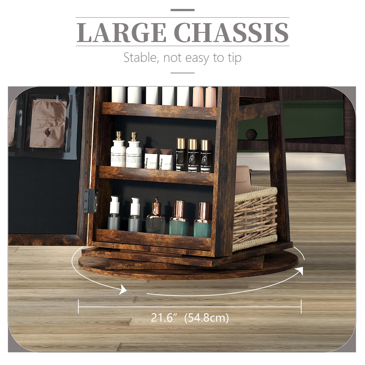 LVSOMT LED Full-Length Mirror Jewelry Armoire for Women, Free Standing Mirror with Jewelry Storage, 360° Swivel Jewelry Cabinet for Bedroom, Dressing room (Retro Brown) LVSOMT