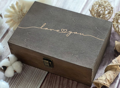 Love You Memory Wooden Decorative Box Gift For Wife Wedding Gift For Couples Laser Engraved Custom Box Keepsake Box Memory Box Wooden Art 8.5 in x 6