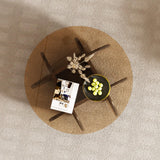 Round Coffee Table, Mid Century Modern Design, 31.5'' Modern Round Tempered Glass Coffee Tables for Living Room, Cocktail Table for Small Space Home Office. (Black + Brown) Yaruifnt