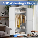 Wooden Armoire Wardrobe Closet, Wardrobe Cabinet with Door and Shelves, Freestanding Bedroom Armoires Clothing Storage Cabinet with Hanging Rod for Bedroom, Laundry Room, Cloak Room（White） Honsiva