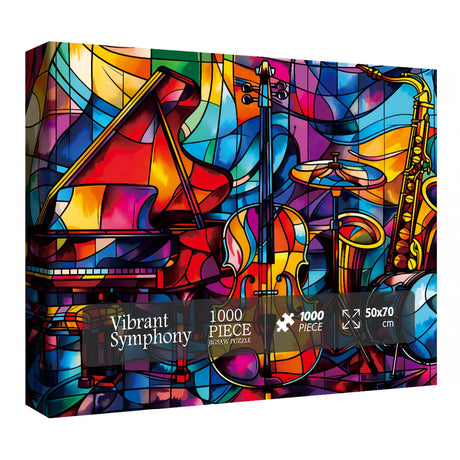 Stained Glass Music Puzzle for Adults 1000 Pieces, Colorful Art Jigsaw Puzzle, Piano Violin Puzzle BBOLDIN