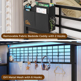 DICTAC Full Loft Bed with L-Shaped Desk and 7 Storage Drawers,Metal Full Size Loft Bed for Teen with LED Lights and Charging Station,13.11" H Safety Guardrail and Ladder,No Box Spring Needed, Black DICTAC