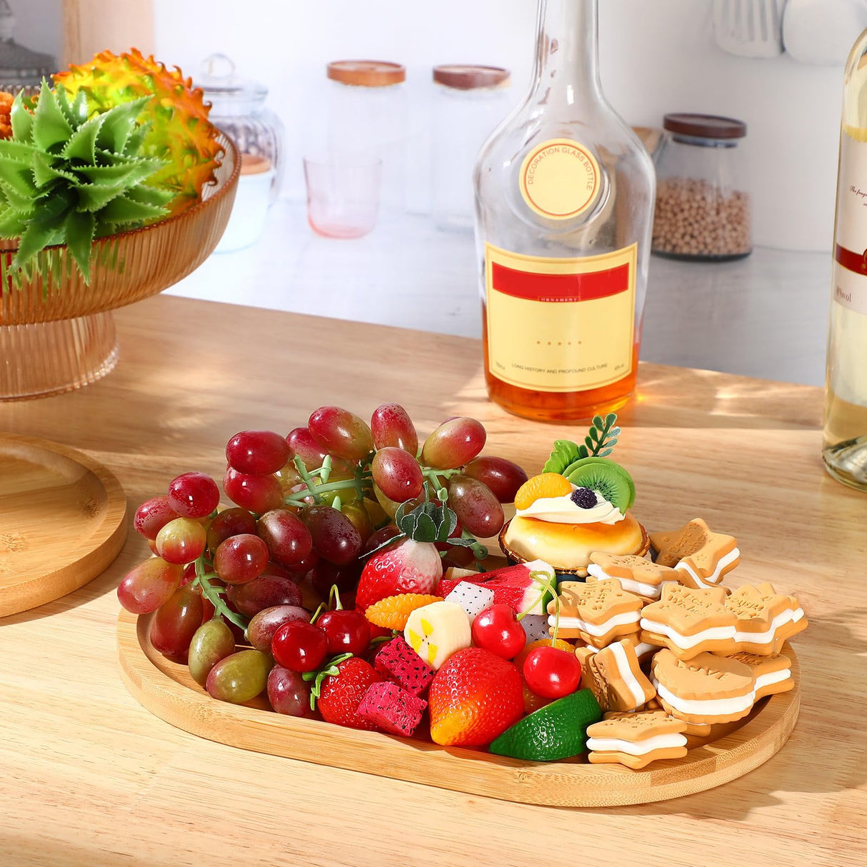 Tanlade 4 Pieces 12 x 7.5 Inch Wooden Serving Tray, Oval Serving Tray Rustic Wood Trays for Crafts Large Decorative Wooden Serving Platter for Tea Coffee Table Food Kitchen Dessert Veggie (Bamboo) Tanlade