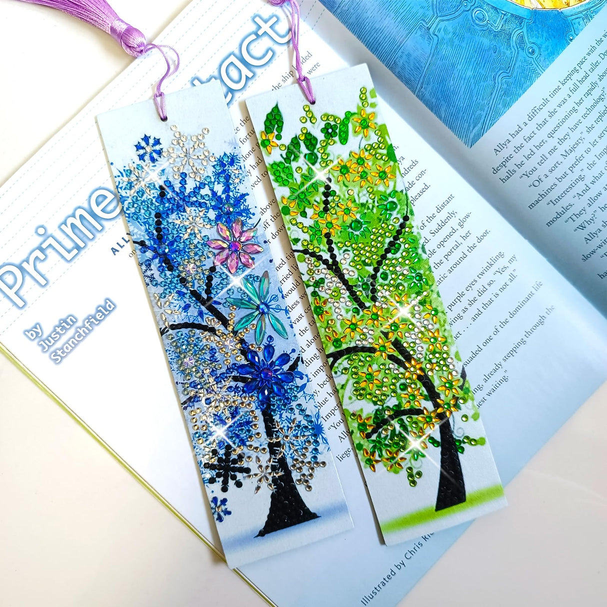 4 Pcs LINGFANG Diamond Painting Bookmark, Leather DIY Book Makers for Adults Book Lovers, Diamond Art Beginners, Small Diamond Art Kits, Paint by Art Crafts Supplies Gift for Girls (Season Tree) LINGFANG