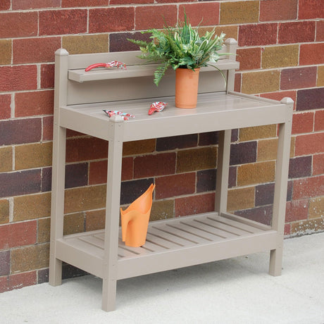 Dura-Trel Greenfield PVC Vinyl Indoor Outdoor Table Potting Bench Station with Shelf for Plant Accessories & Gardening Supplies Storage, Mocha DuraTrel