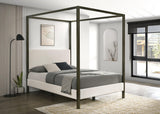 Coaster Home Furnishings - Monroe - Wood - Upholstered Canopy Bed with Four-Post Metal Frame, Padded Headboard and Transitional Style - Bedroom - Queen Size - Vanilla - 300834Q Coaster Fine Furniture