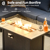 ovios 9 Pieces Patio Furniture Set Outdoor Sectional Sofa Couch with Fire Pit Table Rocking Swivel Chairs Deep Seat Chaise, Modern Modular Wicker Rattan Conversation Set, Denim Blue ovios