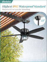 Fanbulous 52" Outdoor Ceiling Fans with Lights and Remote Control,IP65 Wet Rated Waterproof Ceiling Fan with 6-Speed DC Motor, Farmhouse Gazebo Fan for Porch Patios Pavilion Fanbulous