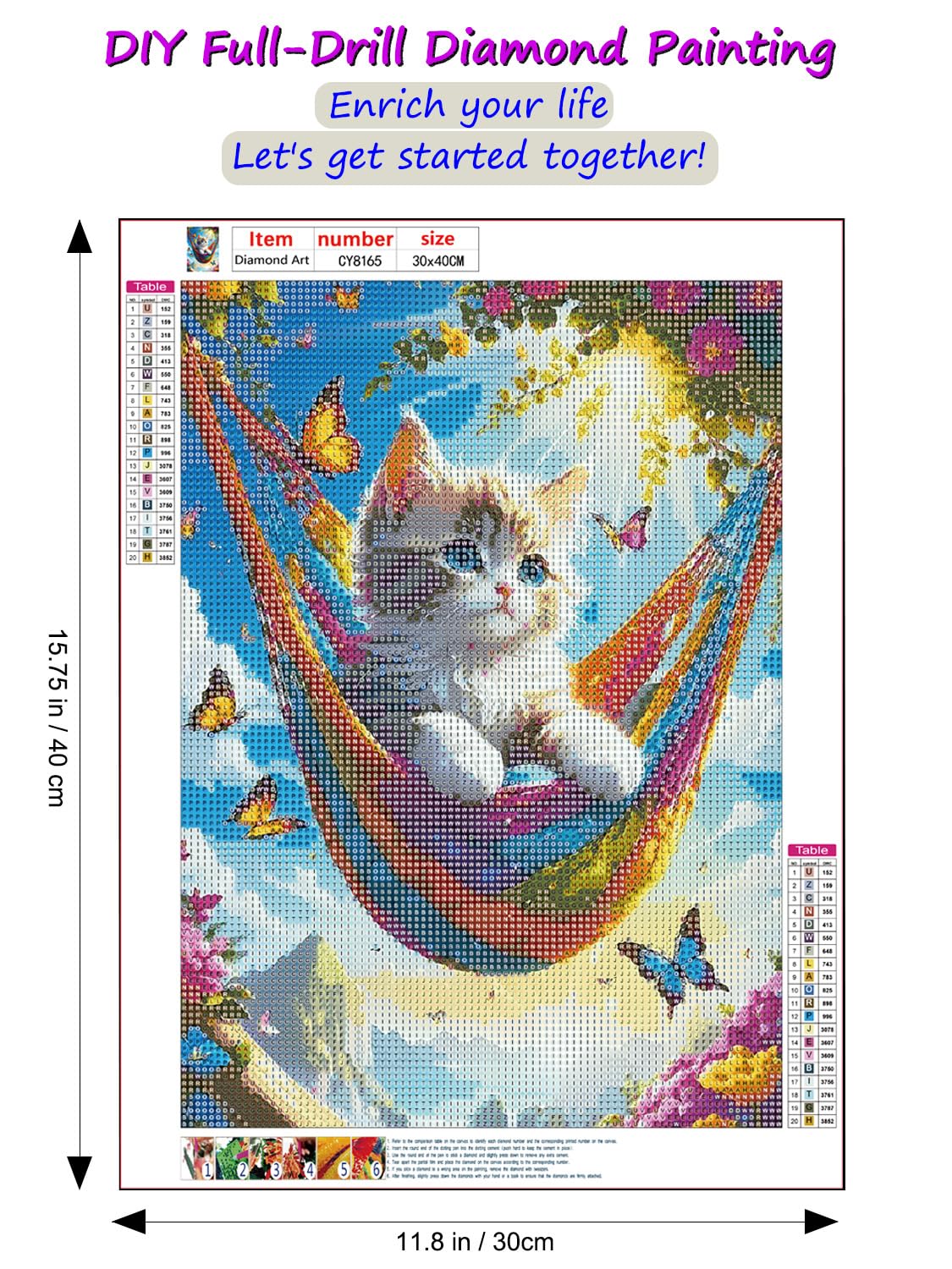 SAIMIUBO Diamond Art Kits for Adults,Cat Full Drill Diamond Painting for Beginners,Round 5D DIY Diamond Dots Paintings,Diamond Art Painting Home Wall Decor 12x16 inch SAIMIUBO