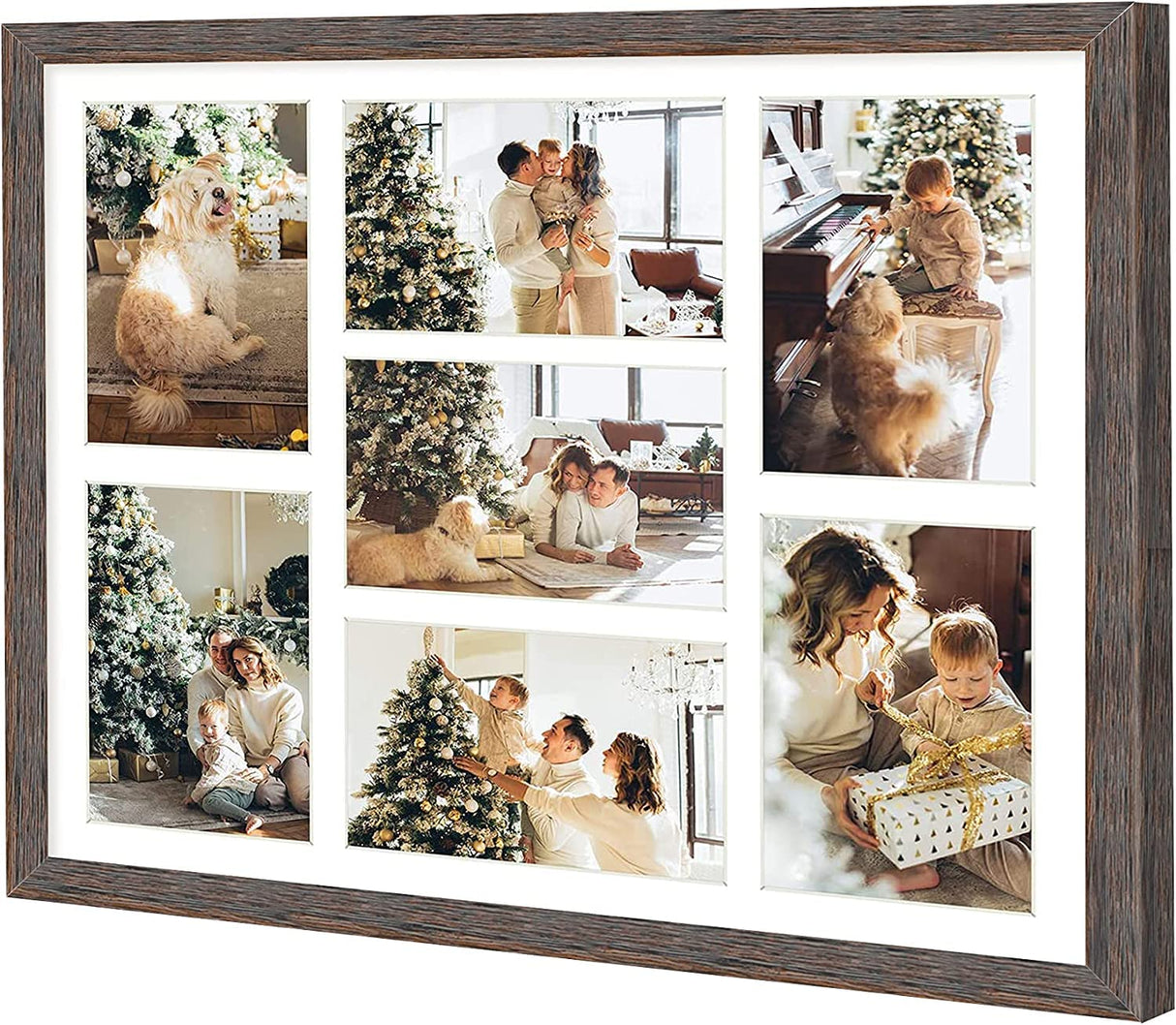 Golden State Art, Set of 3, 13.7x15.7 Distressed Brown Wood Collage Frame - White Mat - Displays Seven 4x6 Photos - Real Glass, Sawtooth Hanger, Swivel Tabs - Wall Mounting, Landscape, Portrait Golden State Art