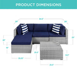 Best Choice Products 5-Piece Modular Conversation Set, Outdoor Sectional Wicker Furniture for Patio, Backyard, Garden w/ 3 Chairs, Ottoman Chair, 2 Pillows, 6 Seat Clips, Coffee Table - Gray/Navy Best Choice Products