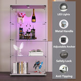 nifoti 64.5" H 4-Shelf LED Lights Glass Display Cabinet with Double Door,Modern Curio Cabinet Collection Display Case,Floor Standing Bookshelf Glass Case with Lock for Living Room,Home Office (White) nifoti