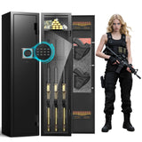 2-3 Gun Safe for Rifles & Pistols - Rifle Safe for Home, Gun Cabinet for Shotguns with Removable Shelf - Quick Access Firearm Safe, Silent Mode, Led Light - Secure Gun Locker Marcree