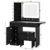 IRONCK Vanity Desk with LED Lighted Mirror & Power Outlet, Makeup Table with Drawers & Cabinet,Storage Stool,for Bedroom, Black IRONCK