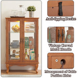 nifoti 43" H Lighted Curio Cabinet Display Case, Glass Curio Cabinet with Adjustable Shelves and Tempered Glass Door, Wooden Curio Cabinet w/Mirrored Back Pane for Living Room (Oak) nifoti